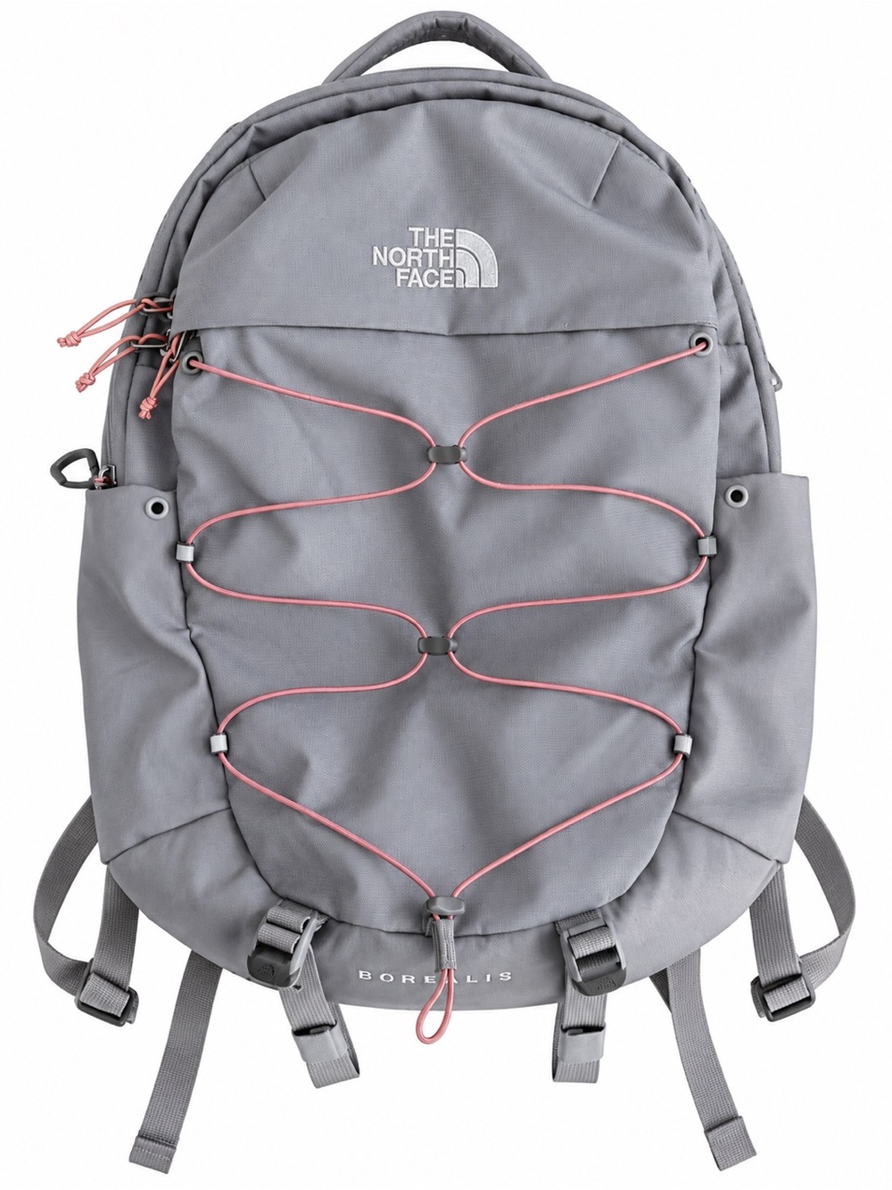 The North Face Borealis Backpack Bungee Hiking Travel Bag Gray Pink One Size